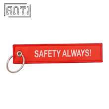 Custom Red Letter Eyelet Overlock Embroidery Jacquard Woven Keychain 