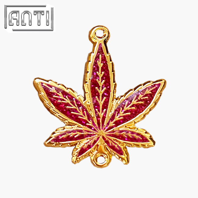 Custom Butterfly Fashion Zinc Alloy Red Glitter Maple Leaf Inc Soft Enamel Lapel Pin With Backing Card Wholesale Manufacturer