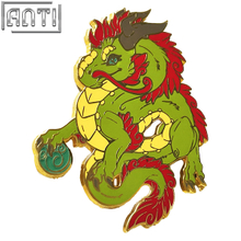 Custom A Beautiful Green Dragon Pin High Quality A Handsome Dragon With a Red Mane Gold Metal Badge Make An Enamel Pin For Gift