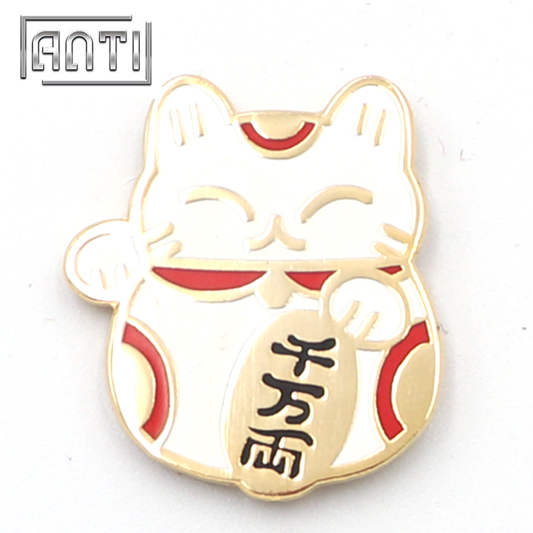 red and white fortune cat zinc alloy hard enamel badge