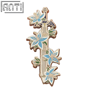 Custom Cartoon Blue Lilies Beautiful Cool Swords Lapel Pins Unique College High Quality Silver Metal Hard Enamel Badge For Gift