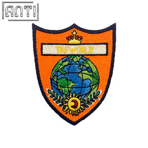 Custom Orange Shield Earth Pattern Embroidery Boutique Art Excellent Design Corporate Logo Embroidery Applique For Girls Gift