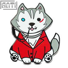 Custom Cute Cartoon Dog Lapel Pin Gentleman Dog In Red Suit Zinc Alloy Hard Enamel Supplier Black Nickel Metal Badge For Gift