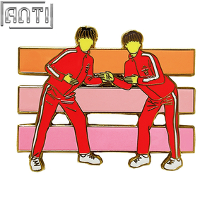 Producer Two Handsome Funnymen Badges Someone In a Pink Tracksuit Doing Funny Things Gold Metal Make An Enamel Pin For Gift