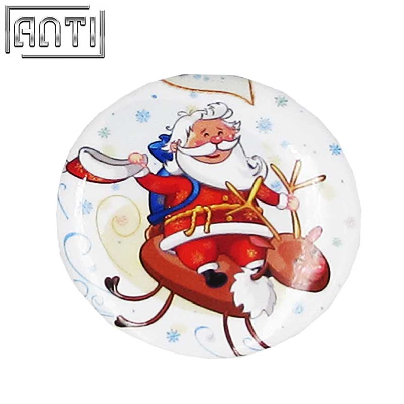 Hot Sale Manufacturer Custom Your Own High Quality Design Round Santa Claus And Elk Offset Print Pin 