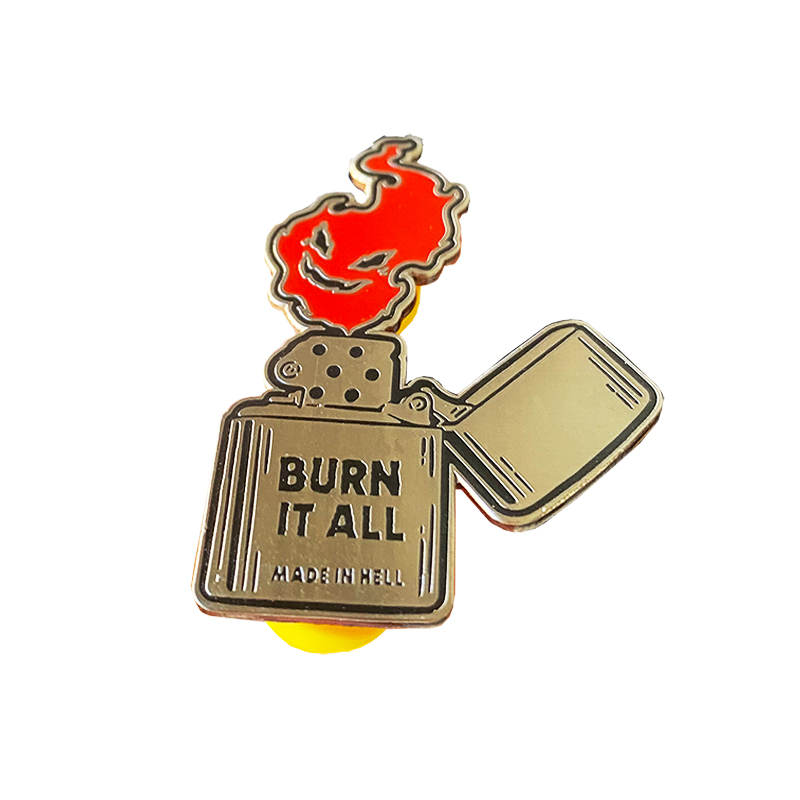 Wholesale Manufacturer Red flame Silver platin Letter lighter soft enamel Lapel Pin