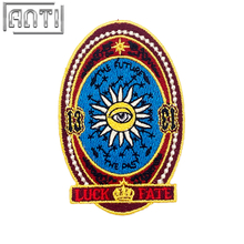 Custom Red Oval Blue Starry Sky Sun Embroidery Alphabet Art Excellent Corporate Logo Embroidery Boutique For Clothes Bag Gift