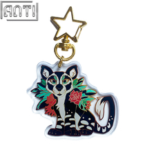 Custom Beautiful Black And White Animal Acrylic Key Ring Cartoon Cool Offset Printing Stars Metal Key Ring Accessories For Gift