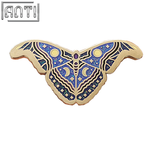 Custom Cartoon Beautiful Blue Butterfly Lapel Pins Star Moon Pattern Blue Glitter Silver Metal Hard Enamel Badge For Girls Gift