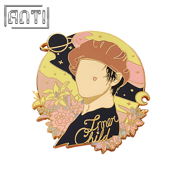 Custom Cartoon Korean Star Handsome Man Lapel Pin Wholesale Manufacturer Hard Enamel Gold Metal Badge