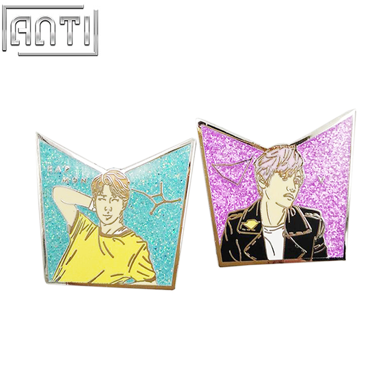 Custom Cartoon Shape Cut Cool Man Colour Glitter Zinc Alloy Hard Enamel Lapel Pin 