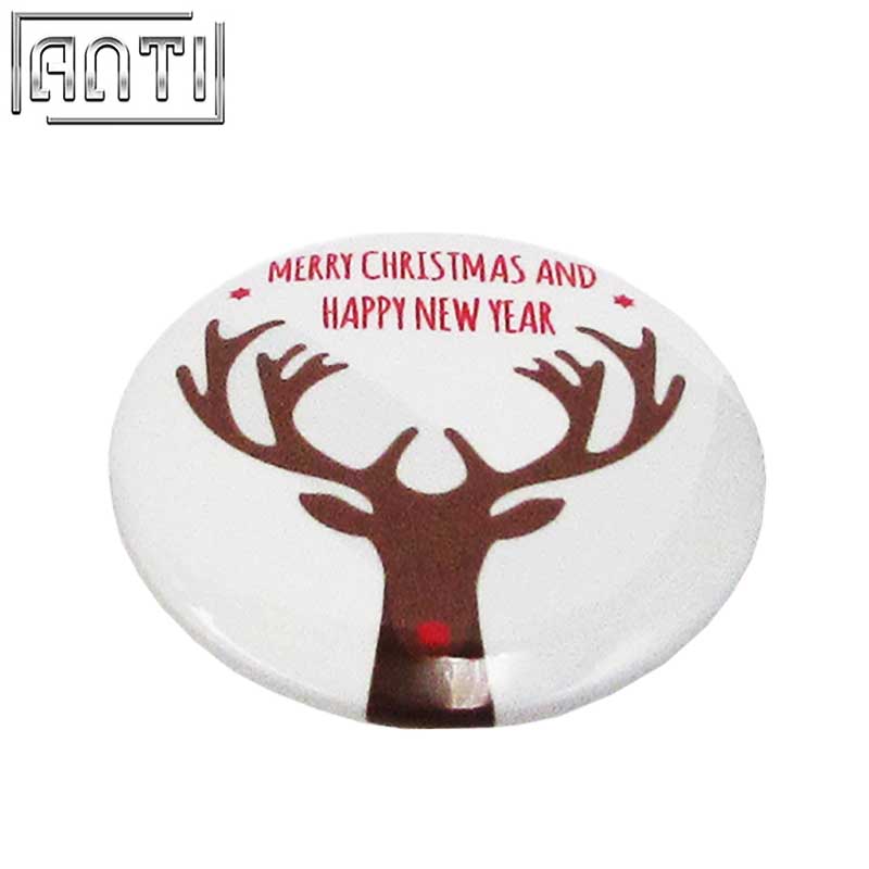 Hot Sale Manufacturer Custom Your Own High Quality Design Round Christmas Elk Offset Print Pin 