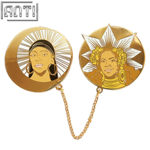 Custom The Beautiful Sun Goddess Lapel Pin High Quality Golden Circular Head Design Hard Enamel Gold Metal Badge For Gift