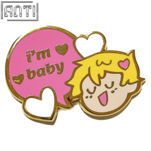 Factory Cute Little Yellow Haired Angel Boy Pin Pink Heart Shape Dialog Box Gold Metal Badges Make An Enamel Pin For Gift